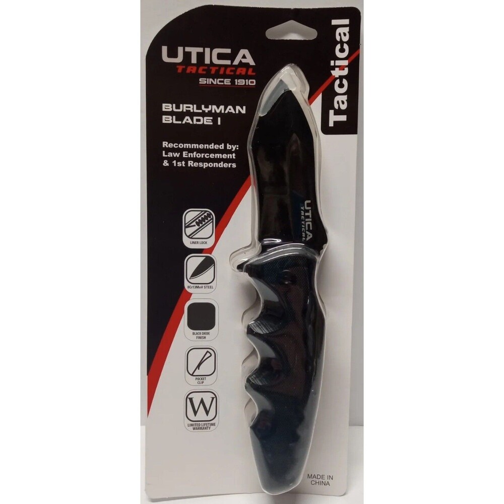 Utica Burlyman Liner Folding Knife 3.63" 8Cr13MoV Steel Blade Black - 91-1213CP